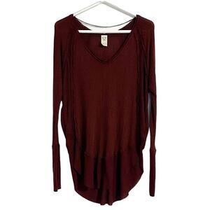 We The Free Catalina V-Neck Long Sleeve Thermal Wine Maroon Size Small